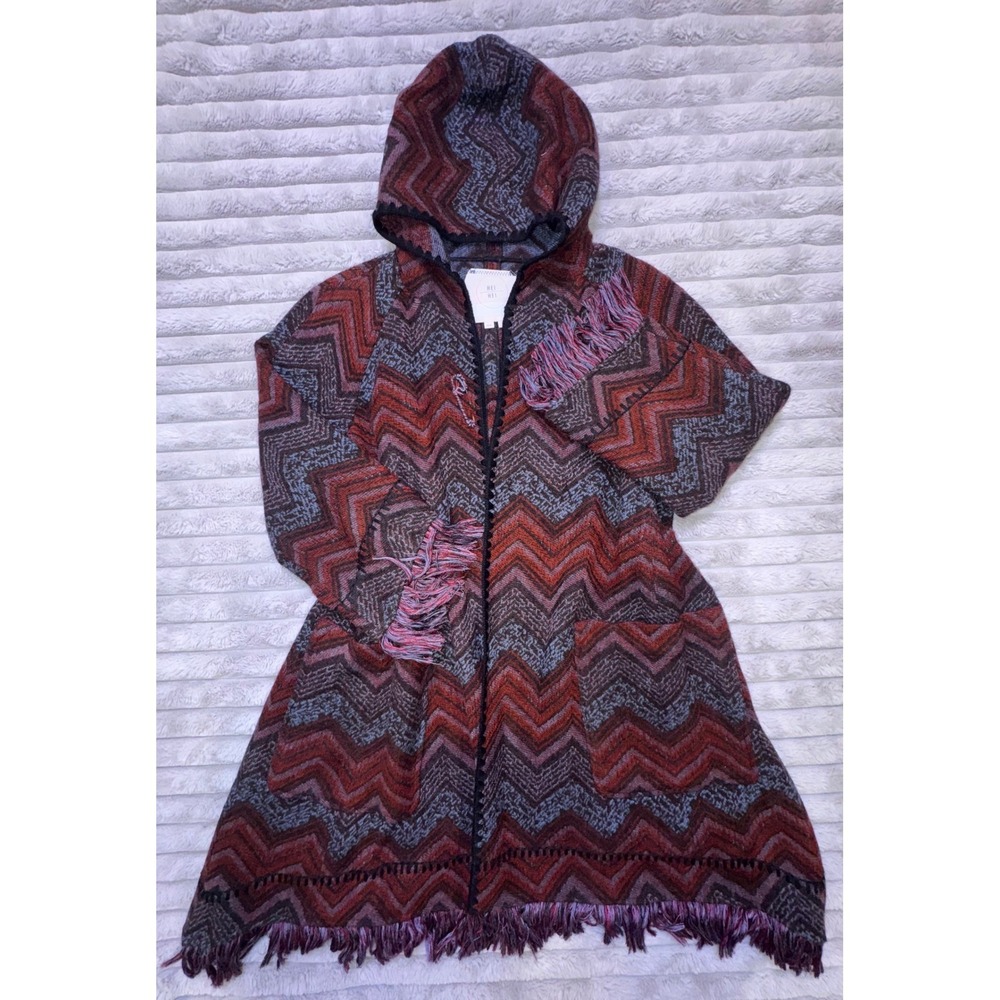 Anthro Hei Hei Mesilla Jacquard Fringe Hood Cardigan Oversized XS/S Western - Picture 15 of 16
